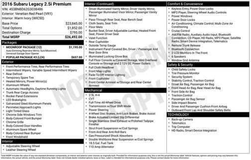 2016 Subaru Legacy 2.5i Premium