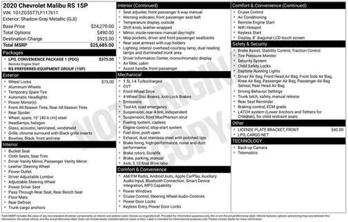 Gray 2020 Chevrolet Malibu RS