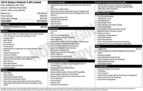 2018 Subaru Outback 3.6R Limited