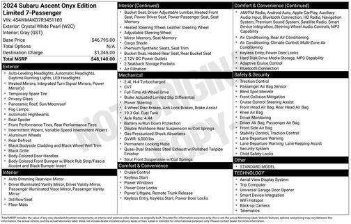 White 2024 Subaru Ascent Onyx Edition Limited