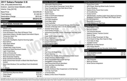 Jasmine Green Metallic 2017 Subaru Forester 2.5i