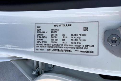 White 2021 Tesla Model 3 Standard Range Plus