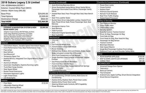 2018 Subaru Legacy Limited