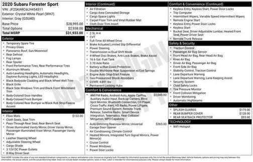 Crystal White Pearl 2020 Subaru Forester Sport