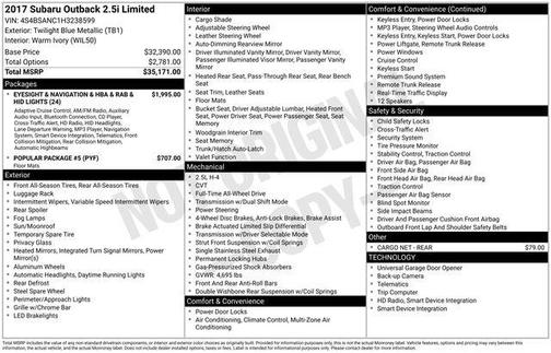 2017 Subaru Outback 2.5i Limited
