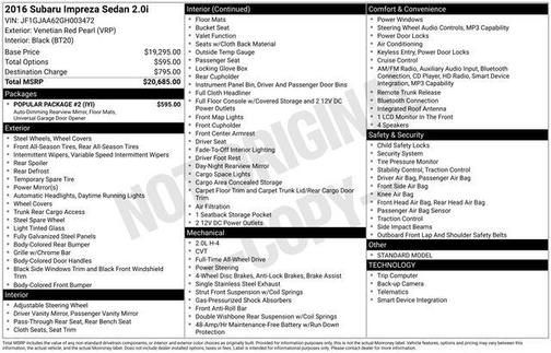 2016 Subaru Impreza 2.0i