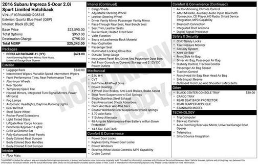 2016 Subaru Impreza 2.0i Sport Limited