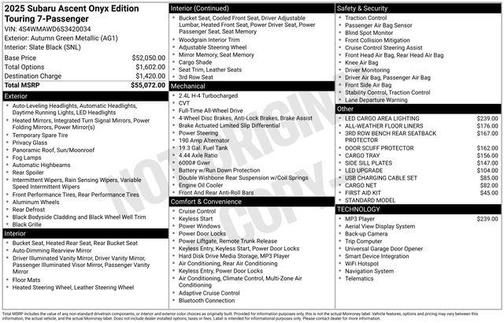 2025 Subaru Ascent Onyx Edition Touring 7-Passenger