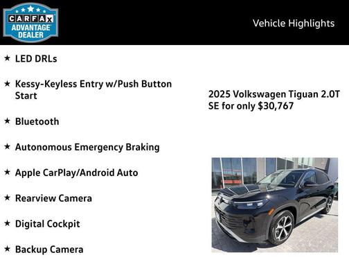 Deep Black Pearl 2025 Volkswagen Tiguan 2.0T SE 4MOTION