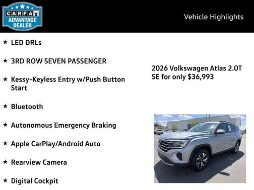 silver mist metallic 2026 Volkswagen Atlas 2.0T SE