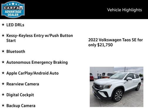 Pure White 2022 Volkswagen Taos 1.5T SE
