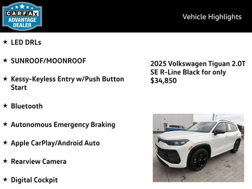 Opal White Pearl 2025 Volkswagen Tiguan 2.0T SE R-Line Black 4MOTION