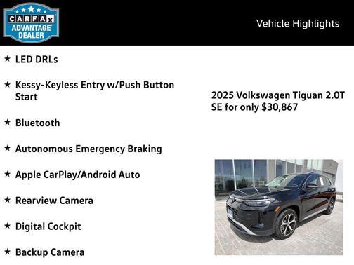 Deep Black Pearl 2025 Volkswagen Tiguan 2.0T SE 4MOTION