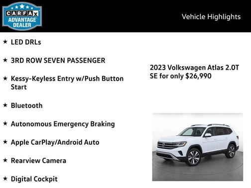 Pure White 2023 Volkswagen Atlas 2.0T SE