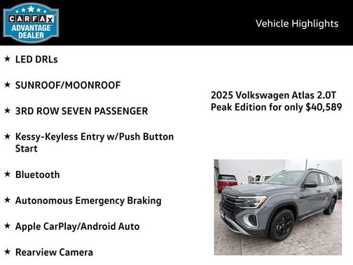 Pure Gray 2025 Volkswagen Atlas 2.0T Peak Edition