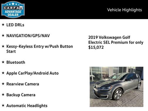 2019 Volkswagen e-Golf SEL Premium