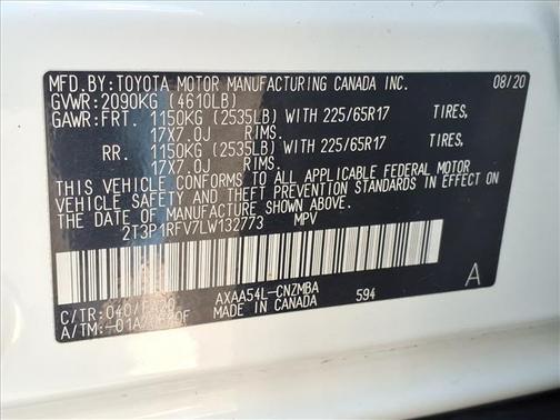 Super White 2020 Toyota RAV4 XLE