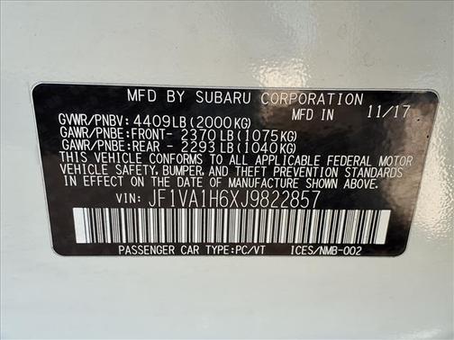 Crystal White Pearl 2018 Subaru WRX Limited