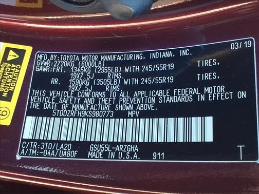 2019 Toyota Highlander Limited Platinum