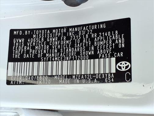 WHITE 2022 Toyota Corolla XSE