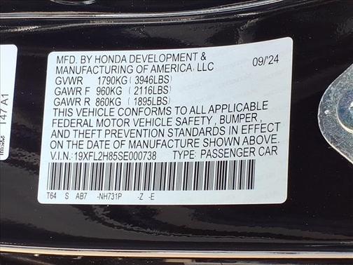 Crystal Black Pearl 2025 Honda Civic Sport