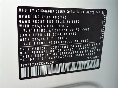 2019 Volkswagen Tiguan 2.0T SE