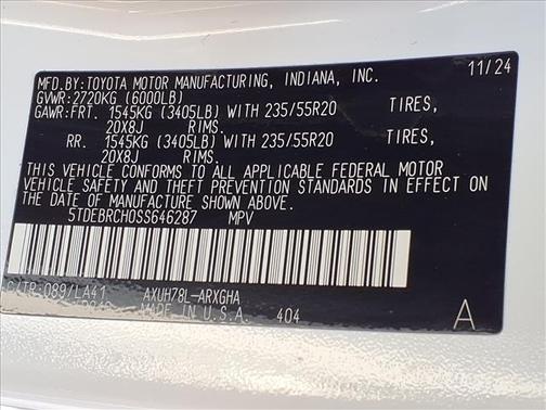 Wind Chill Pearl 2025 Toyota Highlander Hybrid Platinum