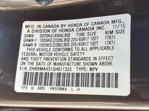 GRAY 2016 Honda CR-V EX