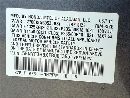 GRAY 2015 Honda Pilot Touring