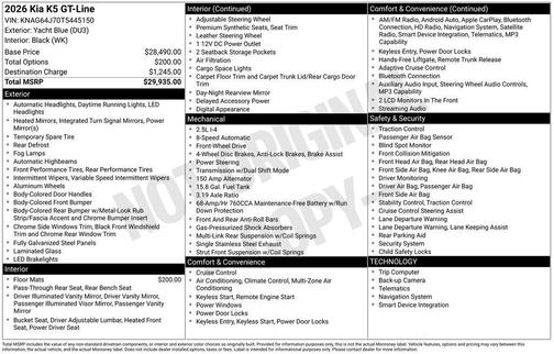 Yacht Blue 2026 Kia K5 GT-Line FWD