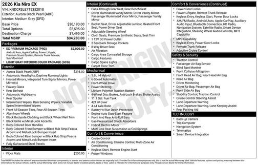 Aurora Black Pearl 2026 Kia Niro EX