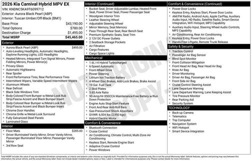 2026 Kia Carnival Hybrid EX