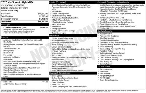 Gray 2026 Kia Sorento Hybrid EX