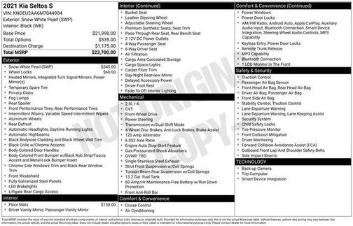 Snow White Pearl 2021 Kia Seltos S