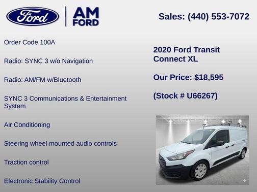Frozen White 2020 Ford Transit Connect XL Cargo Van