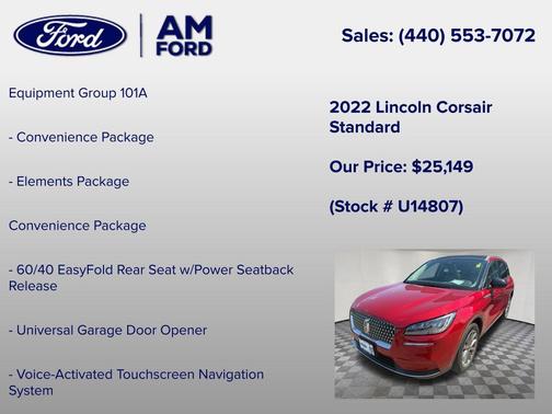 Red 2022 Lincoln Corsair Standard