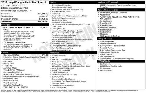 2019 Jeep Wrangler Unlimited Sport
