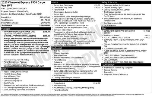 Summit White 2025 Chevrolet Express 2500 Work Van