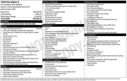 Pluton Blue/Black Roof 2026 Kia Seltos S