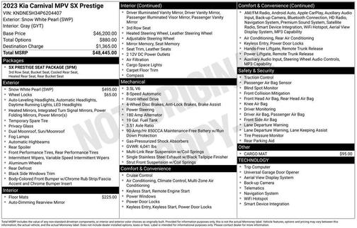 Snow White Pearl 2023 Kia Carnival SX Prestige