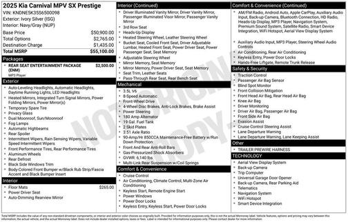 Ivory Silver 2025 Kia Carnival SX Prestige