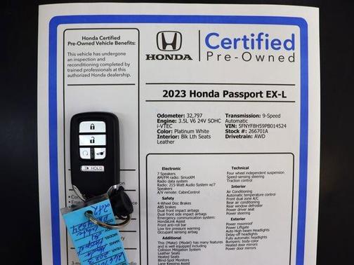 Platinum White 2023 Honda Passport EX-L