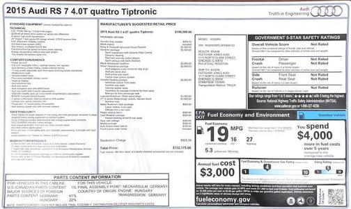 Gray 2015 Audi RS 7 4.0T Prestige
