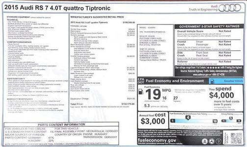 Gray 2015 Audi RS 7 4.0T Prestige