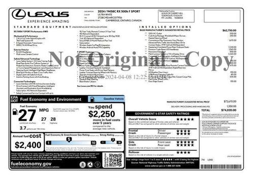 White 2024 Lexus RX 500h F SPORT PERFORMANCE