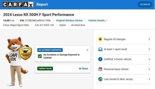 White 2024 Lexus RX 500h F SPORT PERFORMANCE