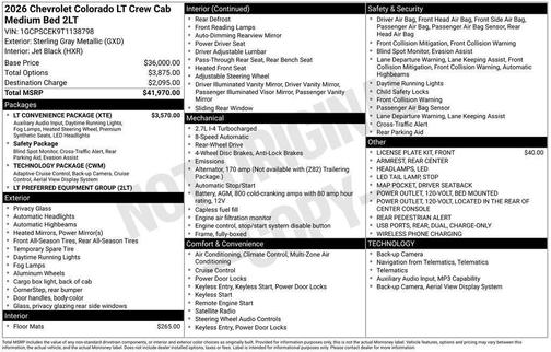 Sterling Gray Metallic 2026 Chevrolet Colorado LT