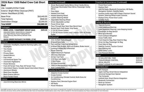 Bright White Clearcoat 2026 RAM 1500 Rebel