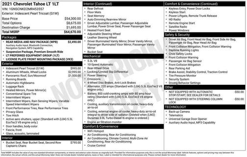 Iridescent Pearl Tricoat 2021 Chevrolet Tahoe LT
