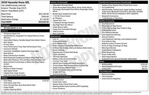 Thunder Gray 2020 Hyundai KONA SEL